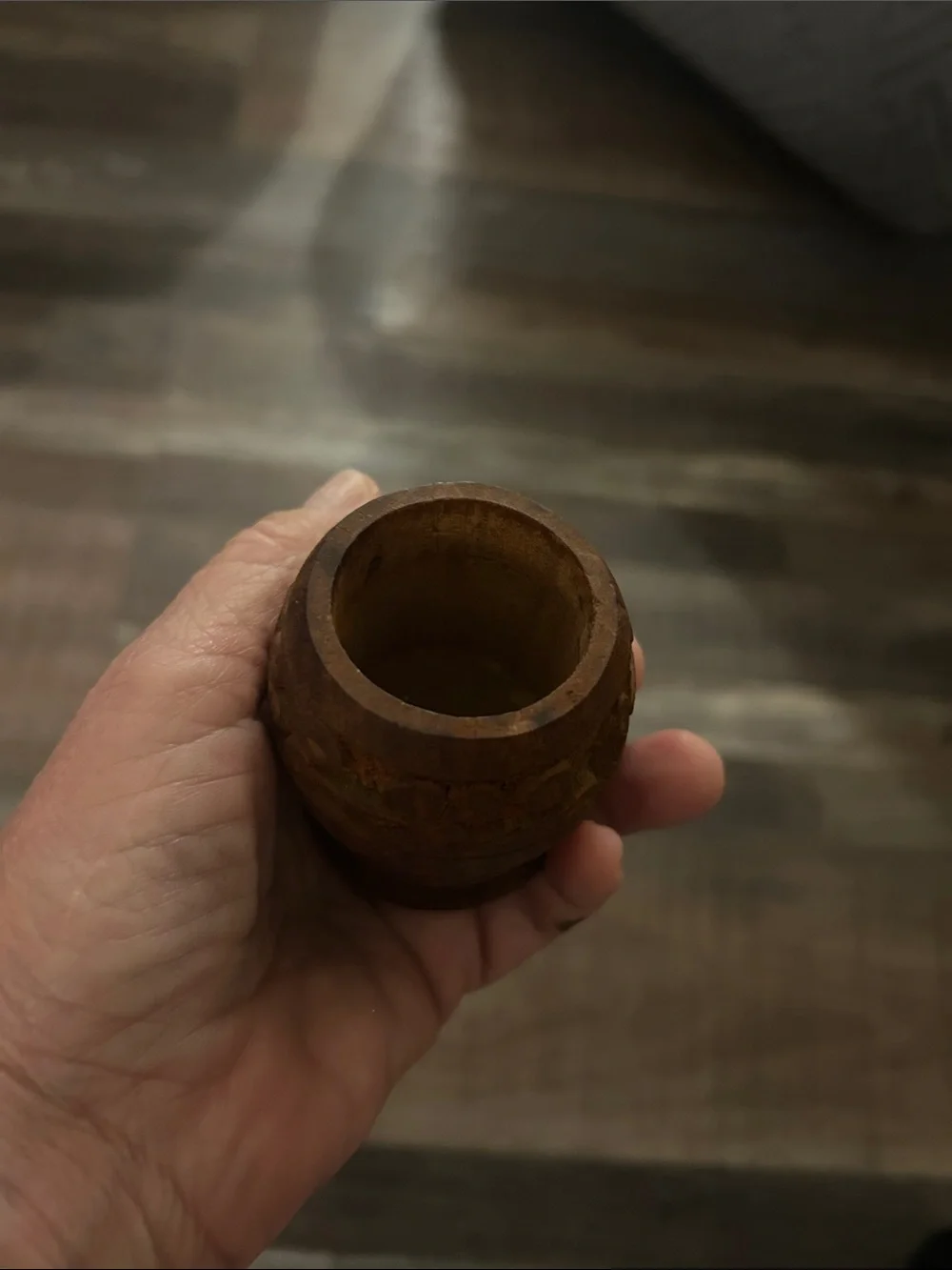 Primitive Vintage Wood Carved Votive Candle Holder Morter toothpick holder